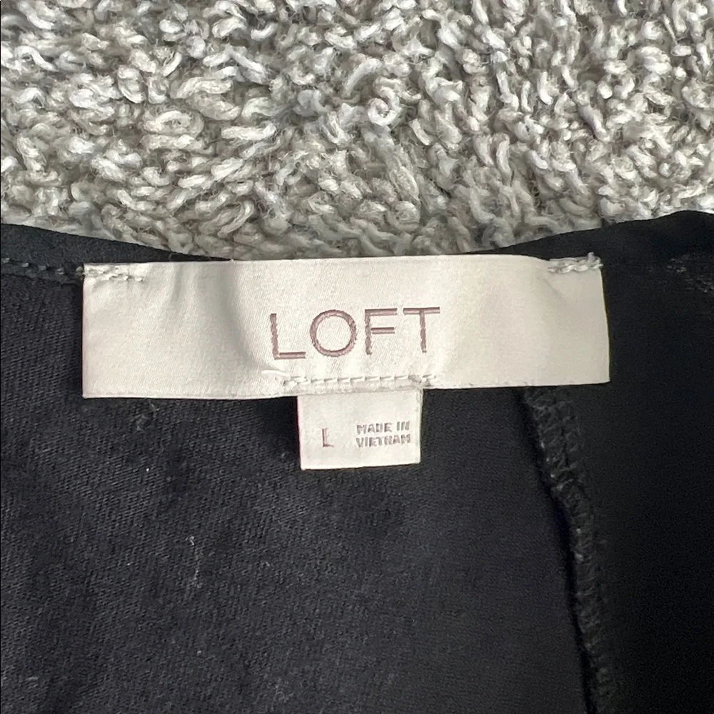 LOFT Women’s Black Ruffle Elbow Sleeve Keyhole Blouse - Size L